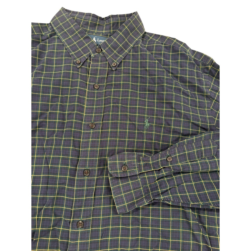 Ralph Lauren Classic Fit Mens XXL Plaid Button Down Shirt Navy Green Cotton
